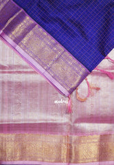 Dual Shade Violet Blue - Meenakshi -  Light Weight Pure Silk Cotton Saree Laksham Buttas in Checks Body with Mayil Border - Perfect for Wedding Functions