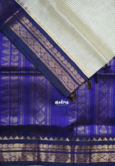Creamy Ivory - Meenakshi - Light Weight Pure Silk Cotton Saree Muthu Kattam Traditional Border Contrast Pallu and Blouse - Perfect for Wedding Functions