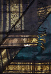 Bluish Green- Meenakshi - Light Weight Pure Silk Cotton Saree Muthu Kattam Yanai, Mayil Border Contrast Pallu and Blouse - Perfect for Wedding Functions