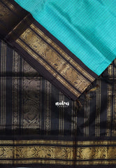 Bluish Green- Meenakshi - Light Weight Pure Silk Cotton Saree Muthu Kattam Yanai, Mayil Border Contrast Pallu and Blouse - Perfect for Wedding Functions