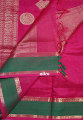 Raspberry Pink - Meenakshi - Light Weight Pure Silk Cotton Saree Muthu Kattam Mango and Skirt Border - Perfect for Wedding Functions