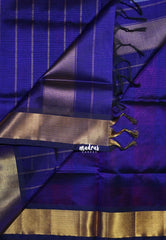 Violet Blue with Pink - Meenakshi - Light Weight Pure Silk Cotton Saree Checks with Stripes Weaving with Getti Border - Perfect for Wedding Functions