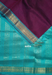 Dark Jamun Purple - Meenakshi - Light Weight Pure Silk Cotton Saree Plain with Rudraksham Border Contrast Pallu and Blouse - Perfect for Wedding Functions