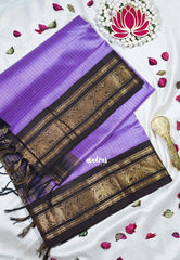 Bright Lavender Purple - Meenakshi - Light Weight Pure Silk Cotton Saree Muthu Kattam Yanai, Mayil Border Contrast Pallu and Blouse - Perfect for Wedding Functions