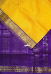 Bright Lemon Yellow - Meenakshi - Light Weight Pure Silk Cotton Saree Plain with Rudraksham Border Contrast Pallu and Blouse - Perfect for Wedding Functions