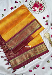 Mango Yellow - Meenakshi - Light Weight Pure Silk Cotton Saree Muthu Kattam Traditional Border Contrast Pallu and Blouse - Perfect for Wedding Functions
