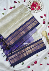 Creamy Ivory - Meenakshi - Light Weight Pure Silk Cotton Saree Muthu Kattam Traditional Border Contrast Pallu and Blouse - Perfect for Wedding Functions