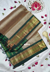 Earthy Beige - Meenakshi - Light Weight Pure Silk Cotton Saree Muthu Kattam Traditional Border Contrast Pallu and Blouse - Perfect for Wedding Functions