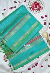 Dual Shade Aqua Bluish Green - Meenakshi - Pure Silk Cotton Saree Zari Checks Weaving with Rettapet Rudraksham Border and Buttas - Perfect for Wedding Functions