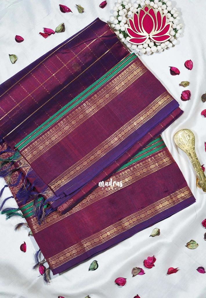 Dual Shade Beet Pink - Meenakshi - Pure Silk Cotton Saree Zari Checks Weaving with Rettapet Rudraksham Border and Buttas - Perfect for Wedding Functions