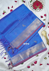 Dual Shade Royal Blue - Meenakshi - Light Weight Pure Silk Cotton Saree Bavanji Border with Bird Buttas and Rich Pallu - Perfect for Wedding Functions