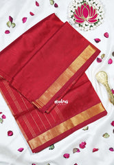 Chilli Red - Meenakshi - Light Weight Pure Silk Cotton Plain Saree with Getti Border - Perfect for Wedding Functions