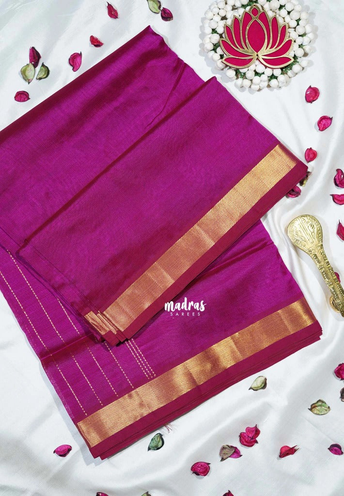Dual Shade Magenta Pink - Meenakshi - Light Weight Pure Silk Cotton Plain Saree with Getti Border - Perfect for Wedding Functions
