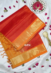Sunset Orange - Meenakshi - Light Weight Pure Silk Cotton Saree Plain with Getti Border Contrast Pallu and Blouse - Perfect for Wedding Functions