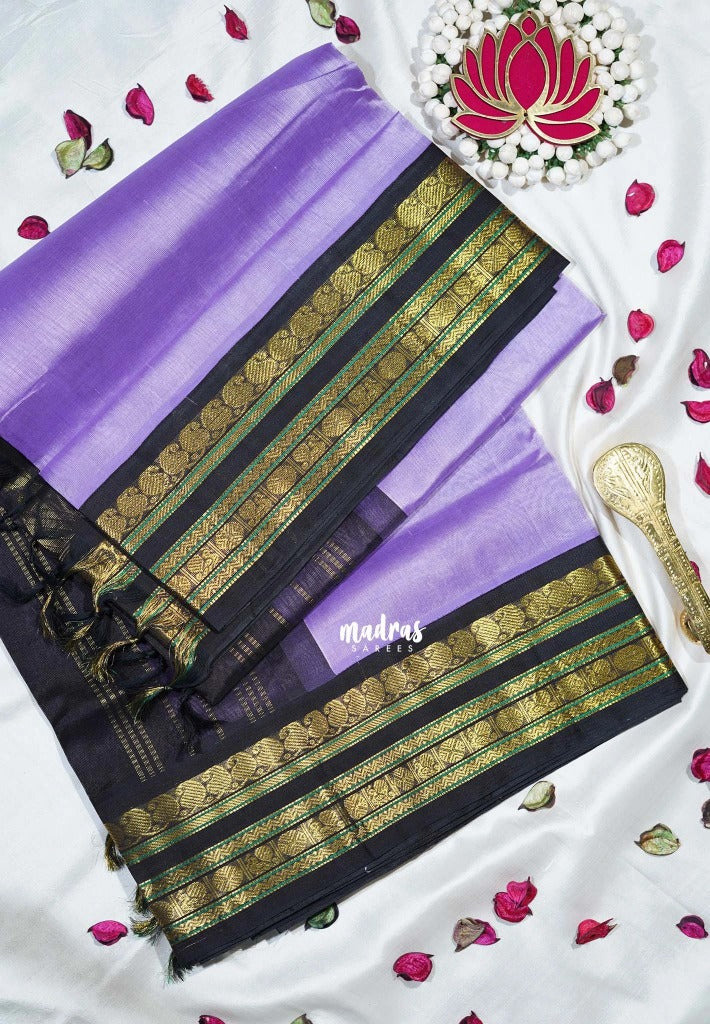 Lacender Purple - Meenakshi - Light Weight Pure Silk Cotton Saree Mango, Annam Border with Buttas Contrast Pallu and Blouse - Perfect for Wedding Functions