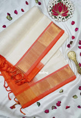 Creamy Ivory - Meenakshi - Light Weight Pure Silk Cotton Saree Plain with Getti Border Contrast Pallu and Blouse - Perfect for Wedding Functions