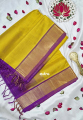 Yellowish Green - Meenakshi - Light Weight Pure Silk Cotton Saree Plain with Getti Border Contrast Pallu and Blouse - Perfect for Wedding Functions