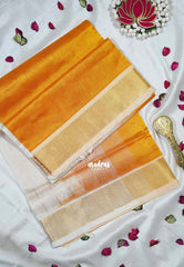 Orangish Yellow - Meenakshi - Light Weight Pure Silk Cotton Saree Plain with Getti Border Contrast Pallu and Blouse - Perfect for Wedding Functions