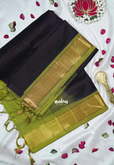 Dark Chocolate Brown - Meenakshi - Light Weight Pure Silk Cotton Saree Plain with Getti Border Contrast Pallu and Blouse - Perfect for Wedding Functions