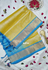 Shiny Creamy Butter - Meenakshi - Light Weight Pure Silk Cotton Saree Plain with Getti Border Contrast Pallu and Blouse - Perfect for Wedding Functions