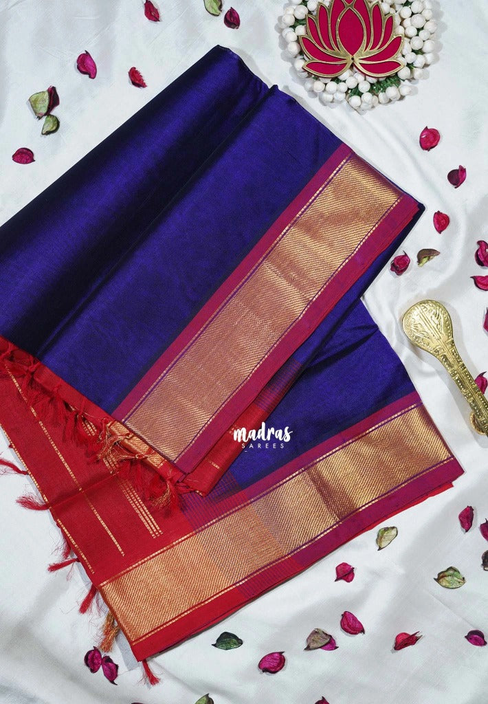 MS Amma Blue - Meenakshi - Light Weight Pure Silk Cotton Saree Getti Border with Buttas Contrast Pallu and Blouse - Perfect for Wedding Functions