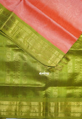 Shiny Orange Peach - Meenakshi - Light Weight Pure Silk Cotton Saree with Rudraksham Border Contrast Pallu and Blouse - Perfect for Wedding Functions