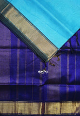 Sky Blue - Meenakshi - Light Weight Pure Silk Cotton Saree Plain with Getti Border Contrast Pallu and Blouse - Perfect for Wedding Functions