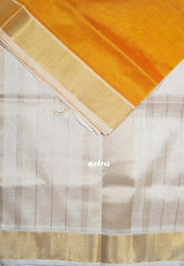 Orangish Yellow - Meenakshi - Light Weight Pure Silk Cotton Saree Plain with Getti Border Contrast Pallu and Blouse - Perfect for Wedding Functions