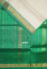 Creamy Ivory Beige - Meenakshi - Light Weight Pure Silk Cotton Saree Plain with Small Getti Border Contrast Pallu and Blouse - Perfect for Wedding Functions