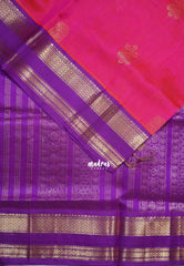 Dual Shade Bright Pink - Meenakshi - Light Weight Pure Silk Cotton Saree Traditional Border with Buttas Contrast Pallu and Blouse - Perfect for Wedding Functions
