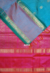 Dual Shade Ananda Blue - Meenakshi - Light Weight Pure Silk Cotton Saree with Rettapet Rudraksham Border and Buttas - Perfect for Wedding Functions