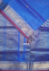 Dual Shade Royal Blue - Meenakshi - Light Weight Pure Silk Cotton Saree Bavanji Border with Bird Buttas and Rich Pallu - Perfect for Wedding Functions