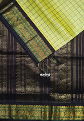 Pastel Lime Yellow - Meenakshi - Light Weight Pure Silk Cotton Saree Checks with Mayil Border Contrast Pallu and Blouse - Perfect for Wedding Functions