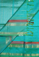 Dual Shade Aqua Bluish Green - Meenakshi - Pure Silk Cotton Saree Zari Checks Weaving with Rettapet Rudraksham Border and Buttas - Perfect for Wedding Functions