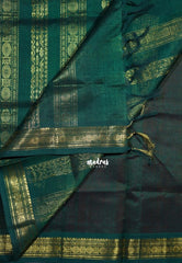 Tomato Red - Meenakshi - Light Weight Pure Silk Cotton Saree Plain with Rudraksham Border Contrast Pallu and Blouse - Perfect for Wedding Functions