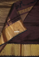 Coffee Brown - Meenakshi - Light Weight Pure Silk Cotton Plain Saree with Mango and Getti Border with Grand pallu - Perfect for Wedding Functions