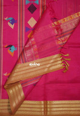 Queen's Pink - Meenakshi - Light Weight Pure Silk Cotton Saree with Orissa Bomkai weaving pallu and Buttas - Perfect for Wedding Functions