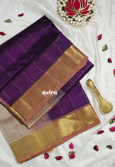 Rich Jamun Purple - Meenakshi - Light Weight Pure Silk Cotton Saree Zari Checks Weaving Getti Border Contrast Pallu and Blouse - Perfect for Wedding Functions