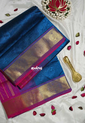 Peacock Blue - Meenakshi - Light Weight Pure Silk Cotton Saree Emboss Weaving Body with Contrast Pallu and Blouse - Perfect for Wedding Functions
