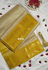 Ivory Sandal - Meenakshi - Light Weight Pure Silk Cotton Saree Zari Checks Weaving Rettapet Annam Border Contrast Pallu and Blouse - Perfect for Wedding Functions