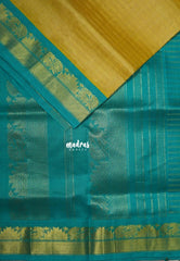 Golden Sandal - Meenakshi - Light Weight Pure Silk Cotton Saree Zari Checks Weaving with Temple, Mayil Border Contrast Pallu and Blouse - Perfect for Wedding Functions