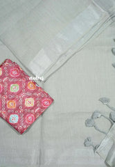 Mia - Soft linen cotton with tissue border and printed blouse - Grey