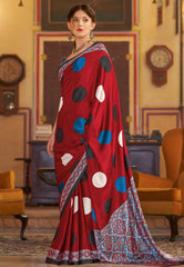 Ajrakh Modal silk sarees polka dots Maroon