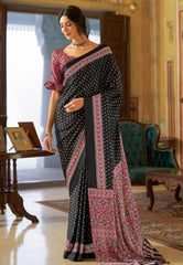 Ajrakh Modal silk sarees Bhandini Black