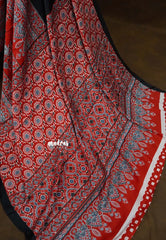 Nightfall Black - Ajrakh semi Modal silk half and half pattern - Perfect for Office Wear