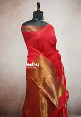 (PRE-BOOKING) Chilli Red - Nayanthara Mookuthi Amman 2 Pooja Saree Gold Tissue zari pallu