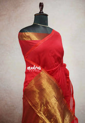 (PRE-BOOKING) Chilli Red - Nayanthara Mookuthi Amman 2 Pooja Saree Gold Tissue zari pallu