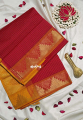 Classic Red - Mookuthi Amman Silk Cotton Muthu Kattam with Temple Border Contrast Pallu and Blouse - Perfect for Wedding Functions
