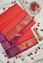 Candy Peach Orange - Mookuthi Amman Silk Cotton Muthu Kattam with Mango and Rudraksham Border Contrast Pallu and Blouse - Perfect for Wedding Functions