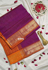Dual Shade Magenta Purple - Mookuthi Amman Silk Cotton Vaira Oosi Weavig with Rudraksham Border Contrast Pallu and Blouse - Perfect for Wedding Functions